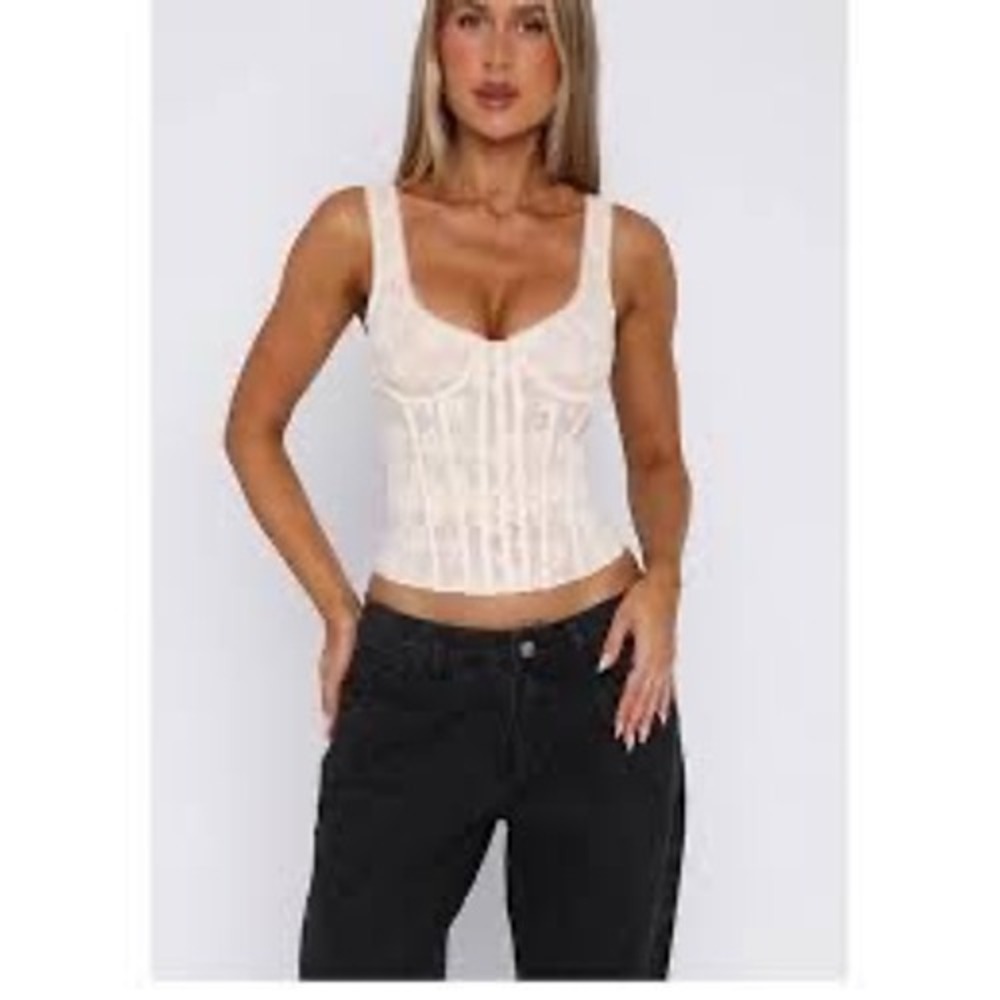 White Fox Floral Lace Corset Top Cream Underwire Boning XS MSL01113